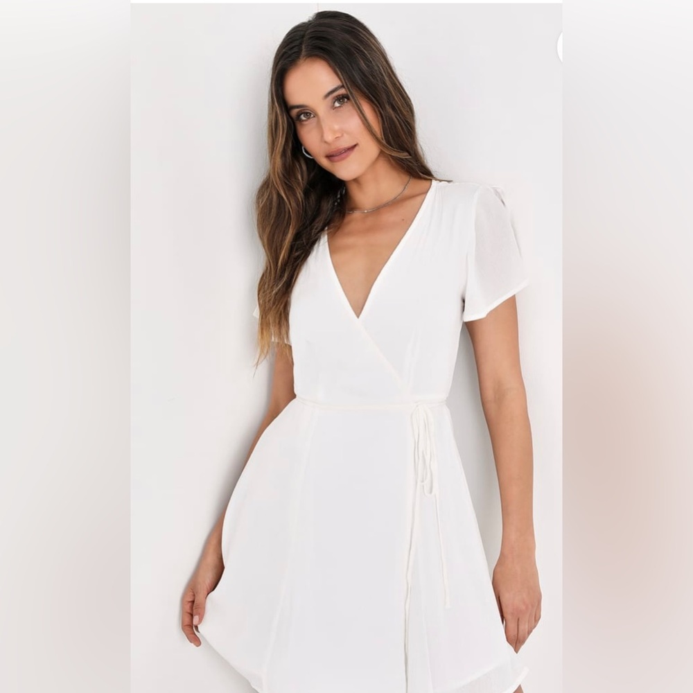 Lulus harbor point wrap dress, white, small